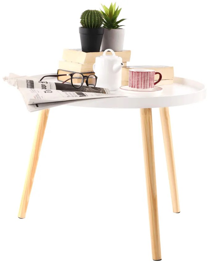 MAA605 - Masuta de cafea rotunda 60 cm, masa pentru living - Alb - Maro