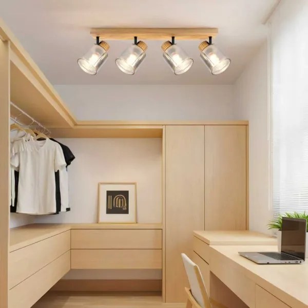 Brilagi - Plafonieră cu spoturi HYGGE, 4xE14/15W/230V, lemn de cauciuc/fumuriu