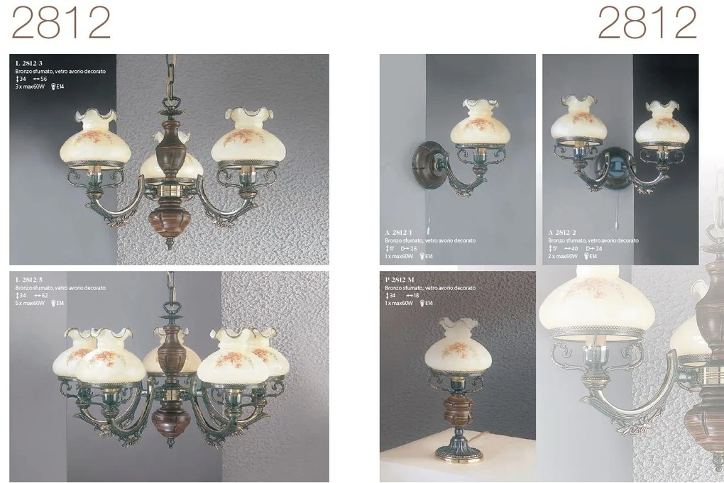 Candelabru clasic cu 3 brate design italian din alama cu lemn 2812