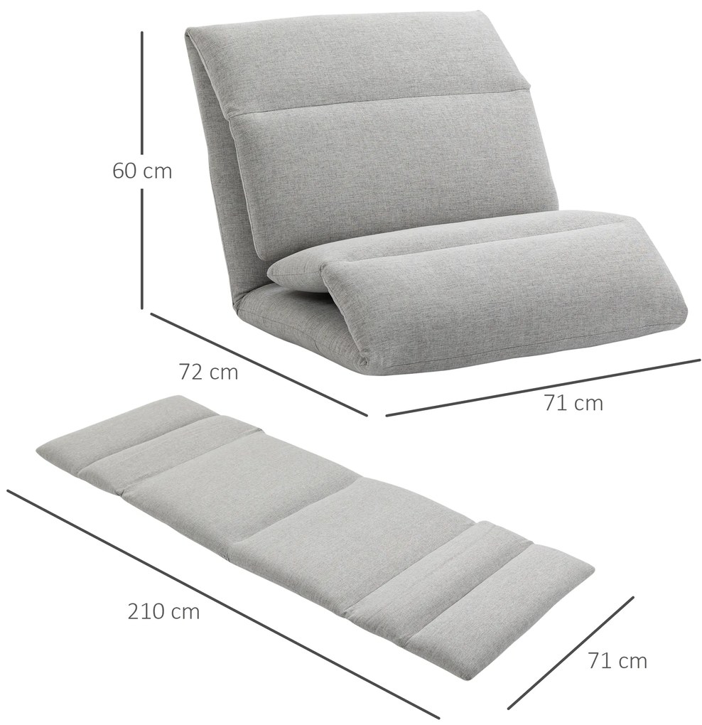 HOMCOM Fotoliu Relax de podea cu spatar cu 5 inclinatii, fotoliu unic din material textil si otel, 71x72x60cm, gri deschis | AOSOM RO
