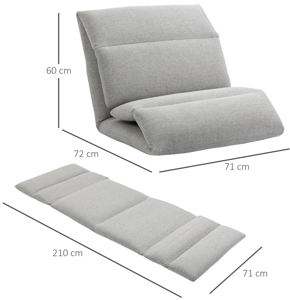 HOMCOM Fotoliu Relax de podea cu spatar cu 5 inclinatii, fotoliu unic din material textil si otel, 71x72x60cm, gri deschis | Aosom Romania