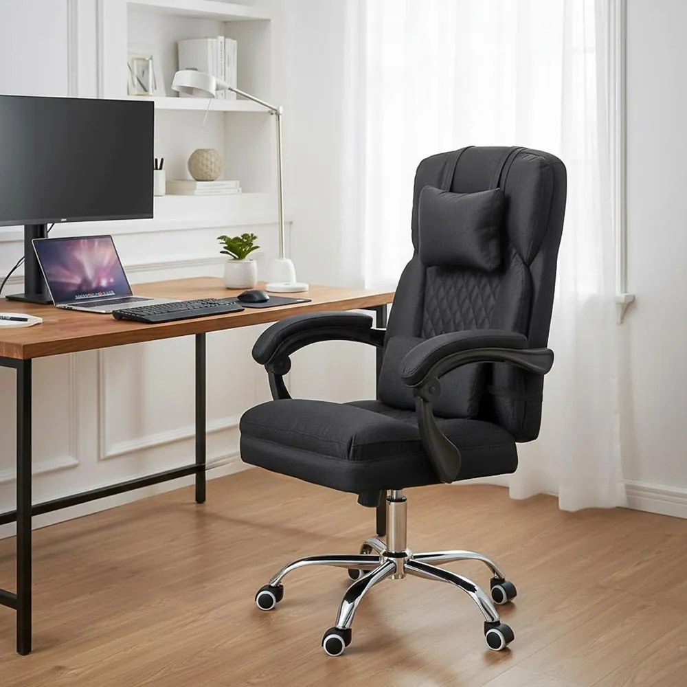 Scaun directorial negru din stofa cu perna lombara masaj, elegant OFF 936
