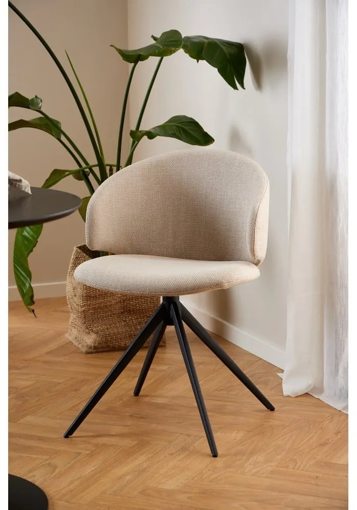 Scaun de sufragerie bej cu cotiere tapițat Ella – Actona