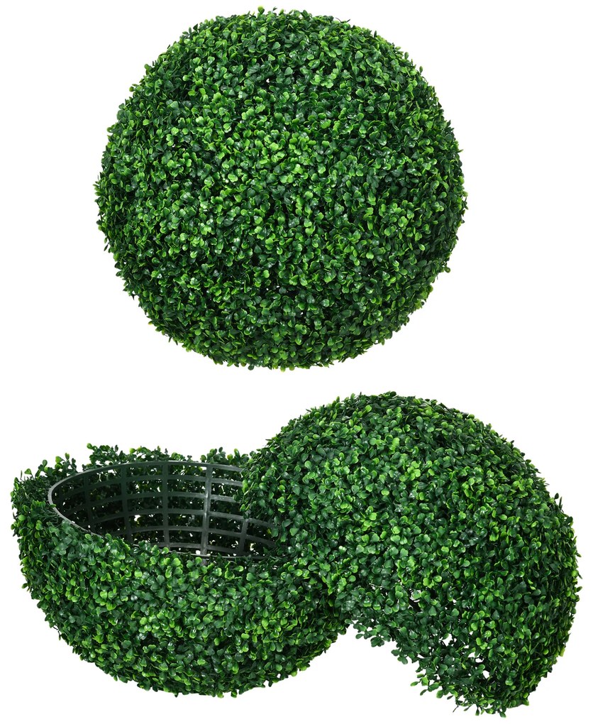 HOMCOM Set de 2 Bile Artificiale, Bile de Arbori Topiari din Buxus, Plante False de Interior în Aer Liber pentru Casă, Ø50cm, Verde | Aosom Romania