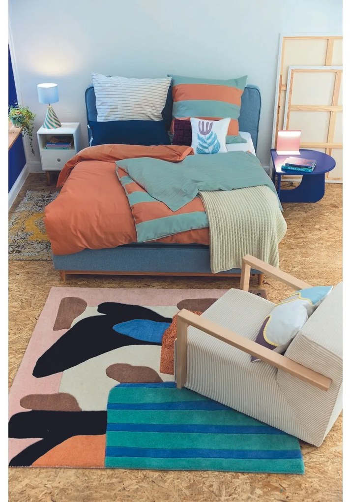 Lenjerie de pat din bumbac Tom Tailor Warm Coral & Fresh Sage, 200 x 220 cm, 2 buc 80 x 80 cm