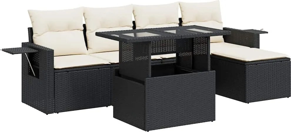 vidaXL Set mobilier de grădină cu perne, 6 piese, negru, poliratan