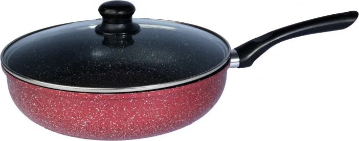 Tigaie cu capac din sticla Rosberg R51319G28CD, 28 cm, Acoperire din marmura, Inductie, Bordeaux melange