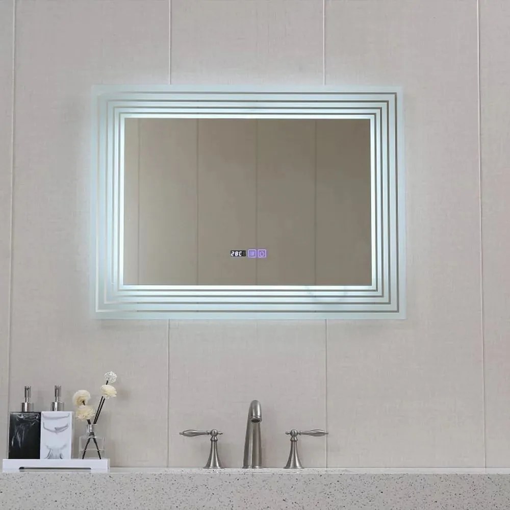 Oglinda cu iluminare si dezaburire Inter Ceramic dreptunghiulara 80x60 cm