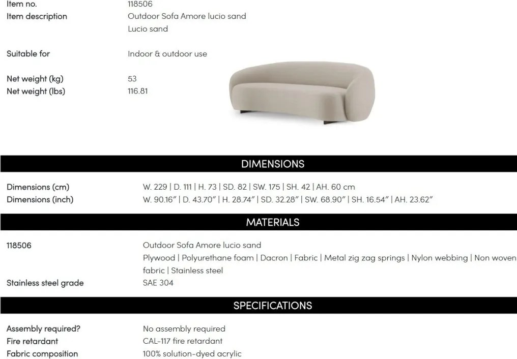 Canapea interior/ exterior design elegant LUX Amore, Lucio sand