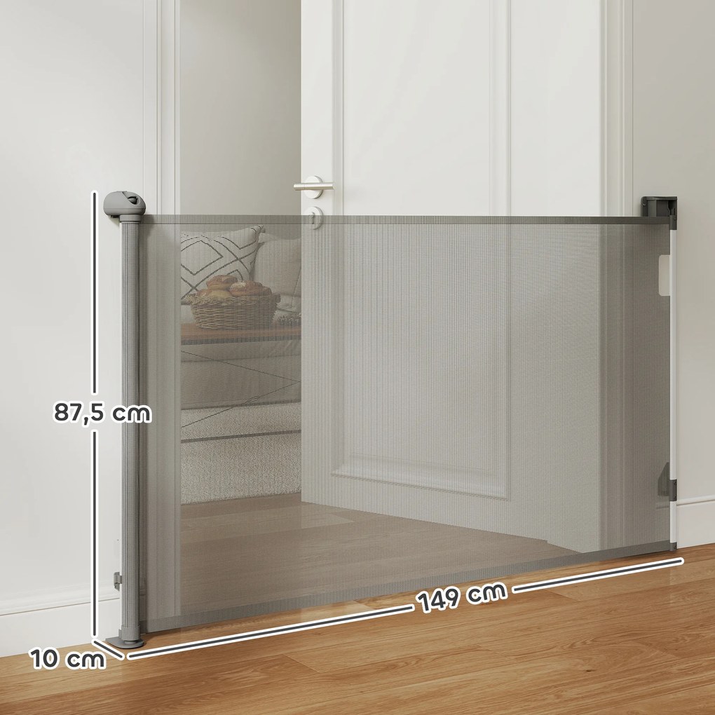 PawHut Bariera retractabila pentru caine de la 0 la 149 cm cu blocare automata - gri | Aosom Romania