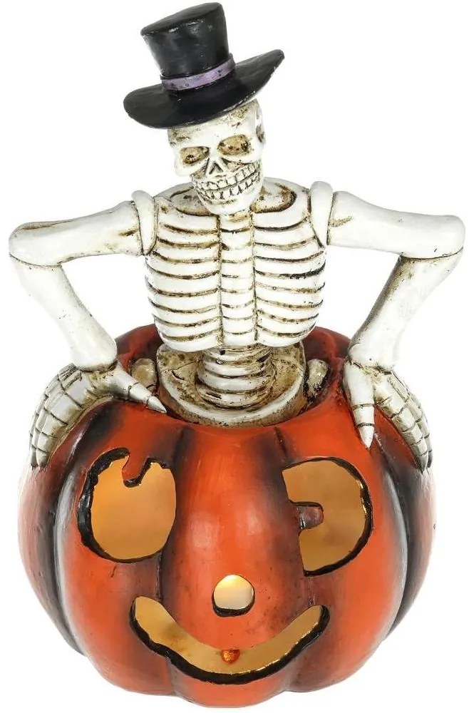 Decorațiune LED HALLOWEEN Retlux LED/2xLR44/alb cald, schelet în dovleac, rășină