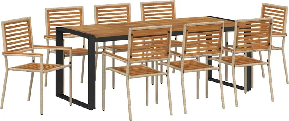vidaXL Set de masă pentru grădină 9 pcs Bej și Maro poliratan