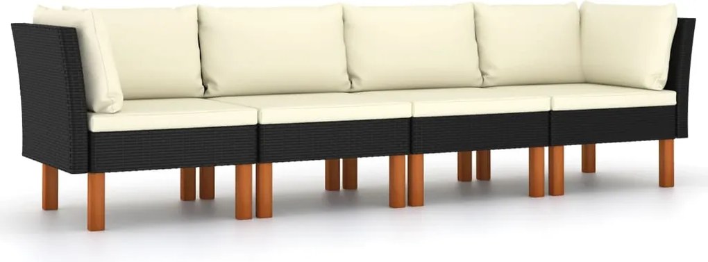 vidaXL Canapea de grădină cu 4 locuri, cu perne, negru, poliratan