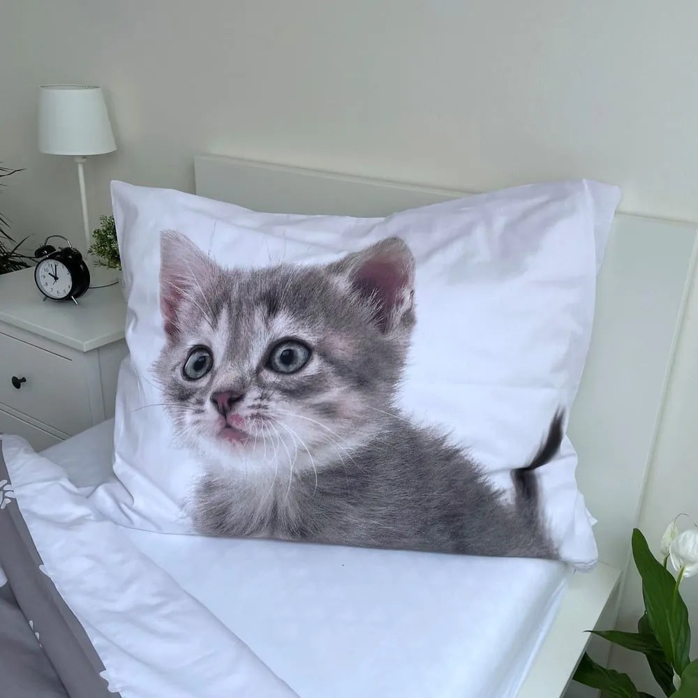 Lenjerie de pat pentru copii albă-gri din bumbac pentru pat de o persoană 140x200 cm Kitten "Grey" – Jerry Fabrics
