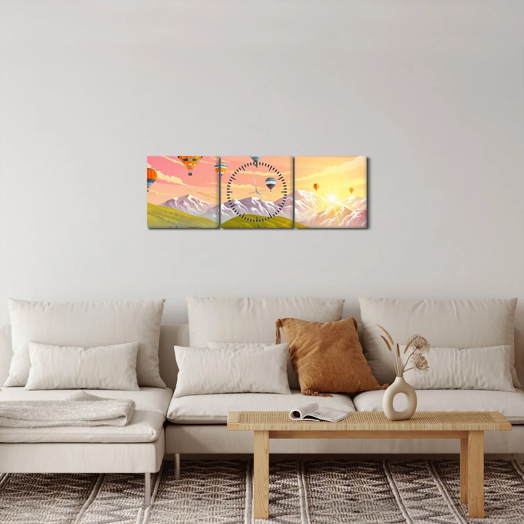 Tablou - Baloane deasupra unui peisaj (cu ceas) (90x30 cm)