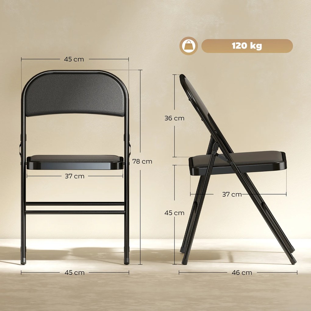 HOMCOM Set de 2 scaune pliante, scaune de birou portabile, picioare din oțel, scaun pliant pentru birou, recepție, sala de așteptare, piele ecologică, negru | Aosom Romania