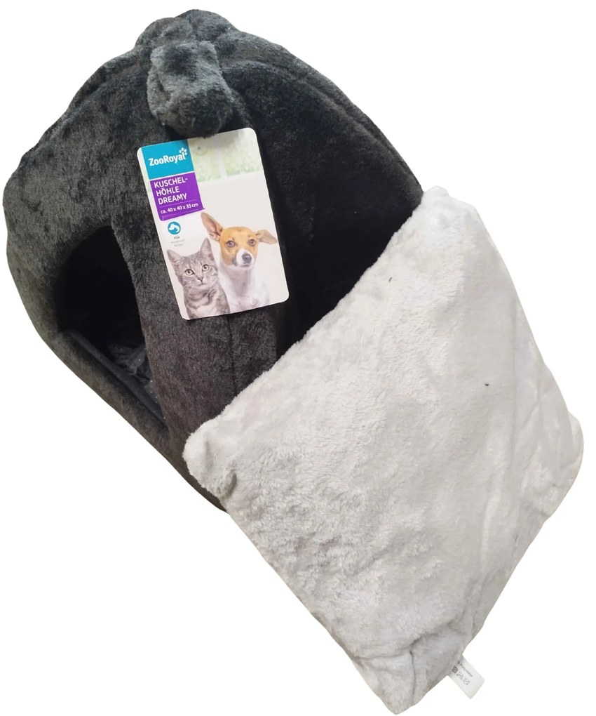 Culcus pufos pentru caine/pisica HUISE 40x35 cm, negru-gri