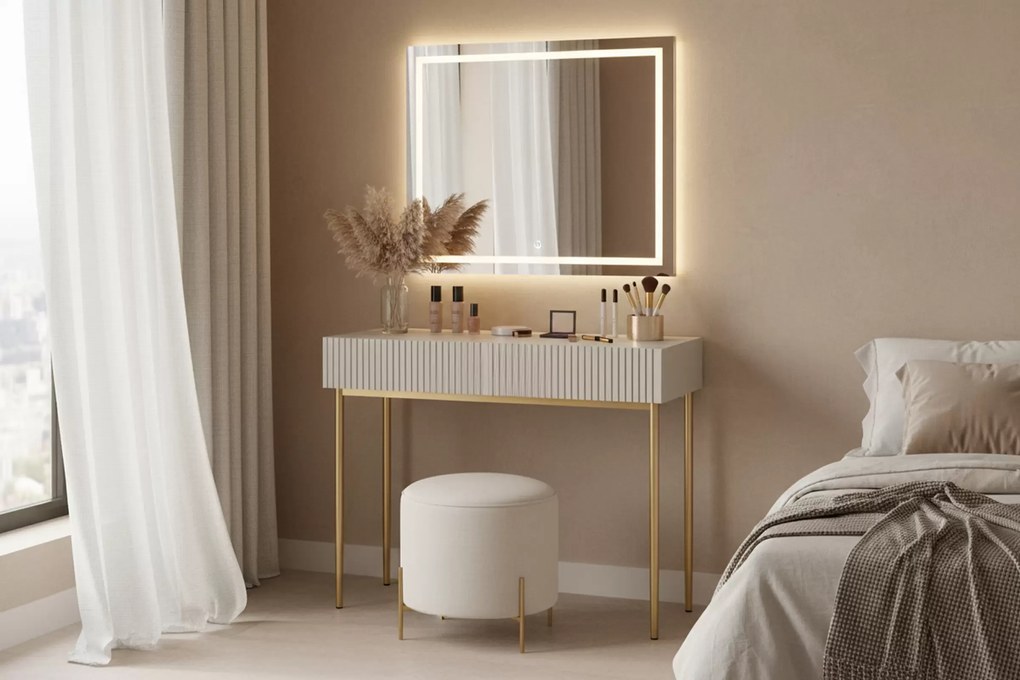 Masa de toaletă cu sertare Nicole 100 cm - cașmir / picioare aurii