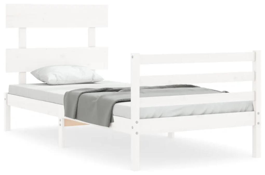 3195077 vidaXL Cadru de pat cu tăblie, alb, 90x200 cm, lemn masiv