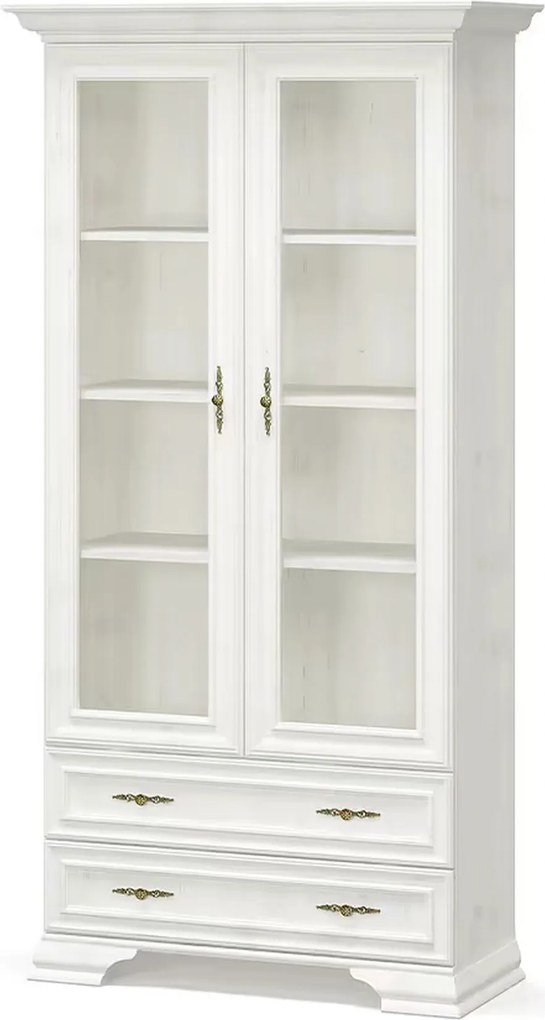 Vitrina living clasica IRYS, pin alb anderson, PAL laminat, 101x43x198