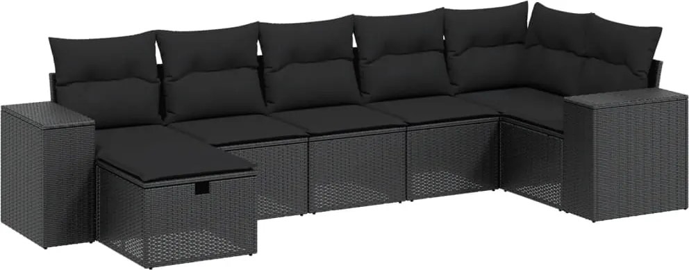 vidaXL Set canapele de grădină cu perne, 7 piese, negru, poliratan