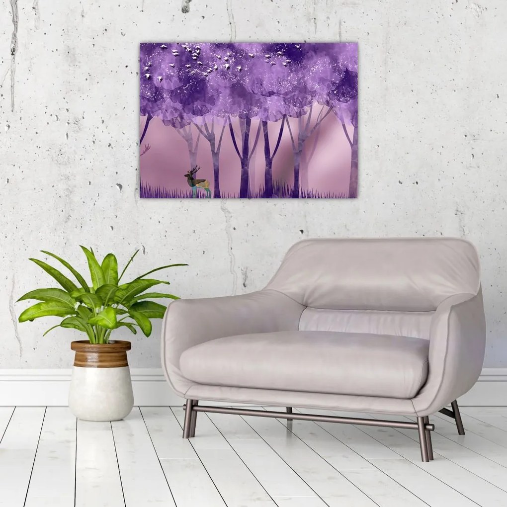 Tablou pe sticlă - Cerbi în pădurea magică (70x50 cm)
