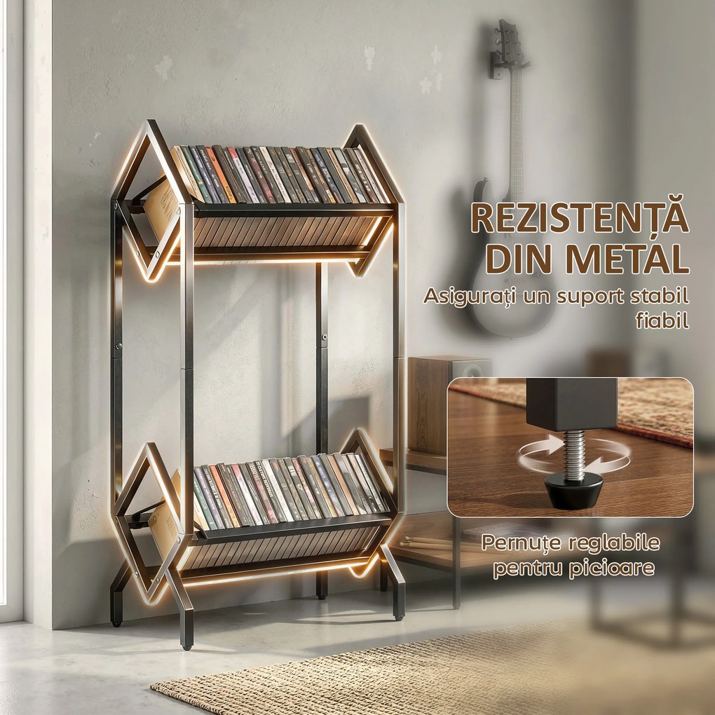 HOMCOM Organizator CD-uri pentru 50 CD-uri, Organizator Viniluri 2 Niveluri din Metal pentru DVD-uri, Cărți, Albume, Negru | Aosom Romania
