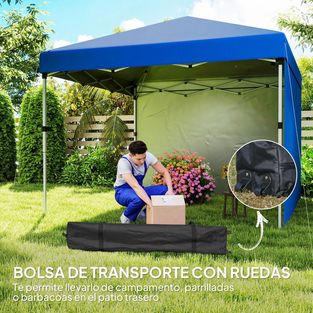 Outsunny Cort Pliabil Pop-up 3x3 m cu 2 Pereți Laterali Anti-UV Înălțime Reglabilă Saci cu Nisip și Geantă de Transport Albastru | Aosom Romania