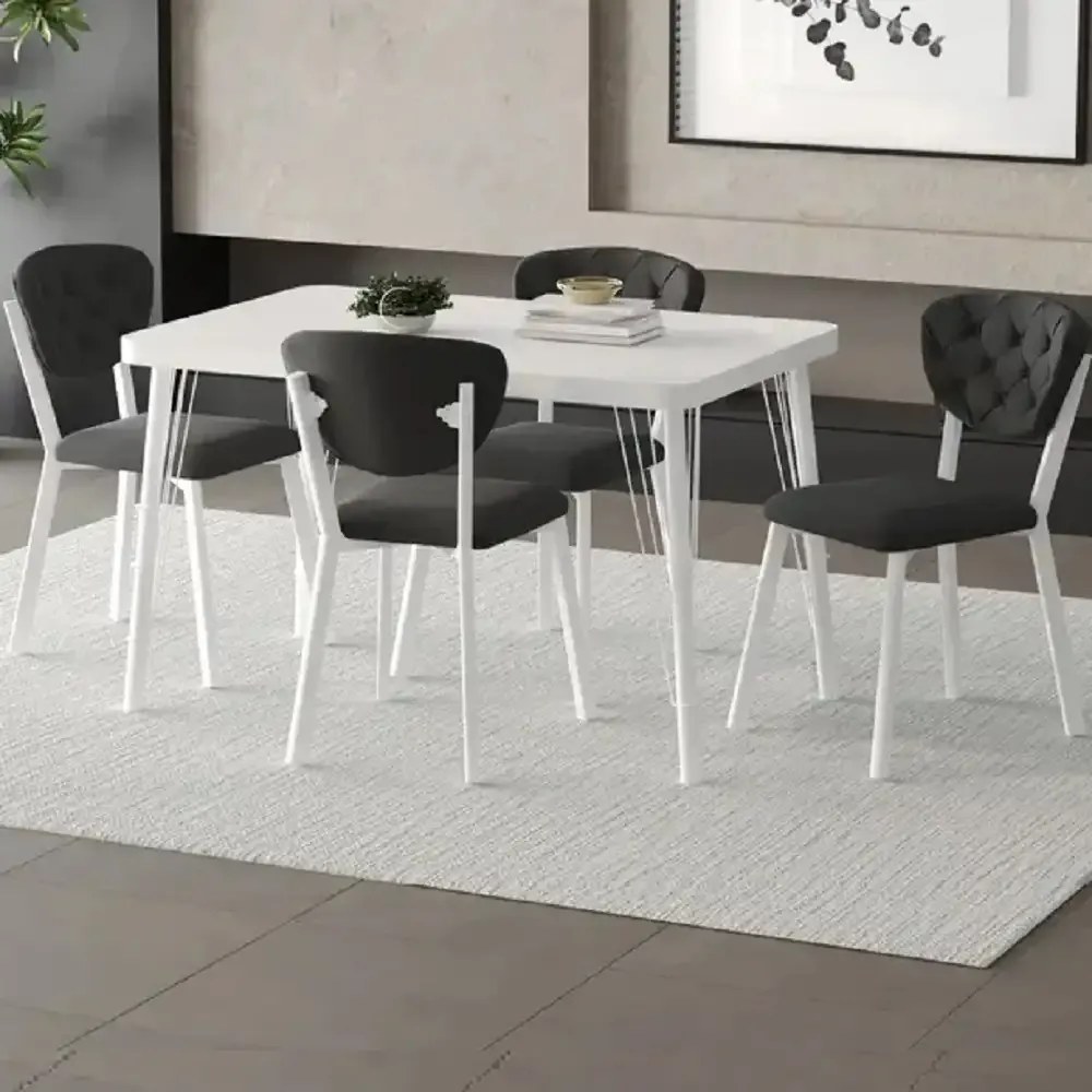 Scaun tapițat Barton HOMS Alb-Negru cu Structură Metalică – 85 cm
