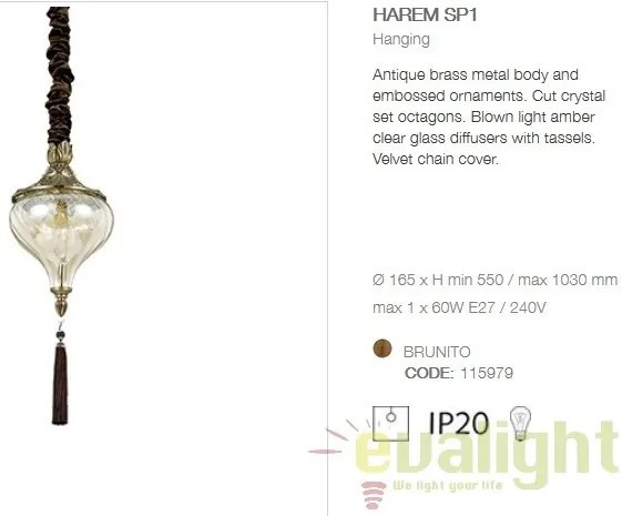 Pendul LUX design clasic din alama finisaj antichizat, HAREM SP1 115979