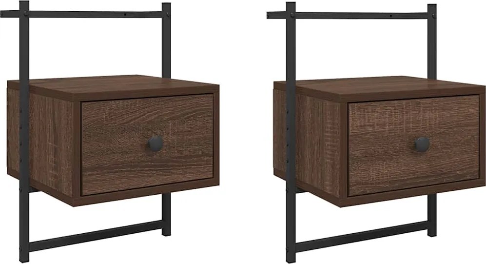 vidaXL Noptiere de perete, 2 buc., stejar maro, 35x30x51 cm, lemn