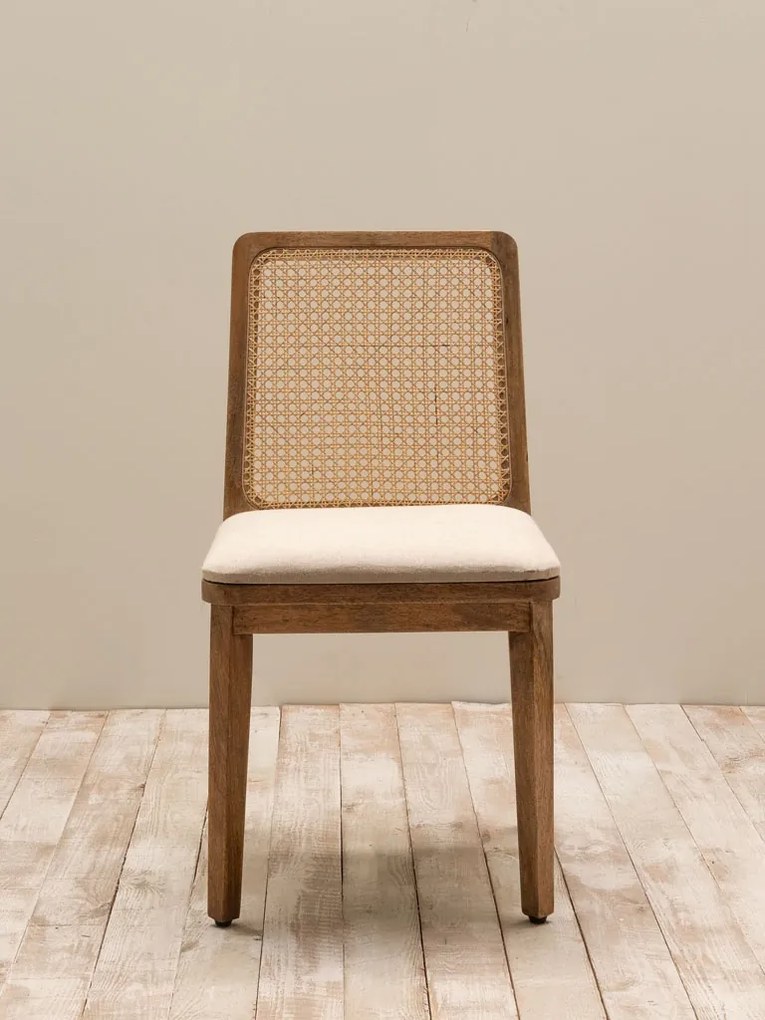 Scaun dining bej din rattan si bumbac Pablo