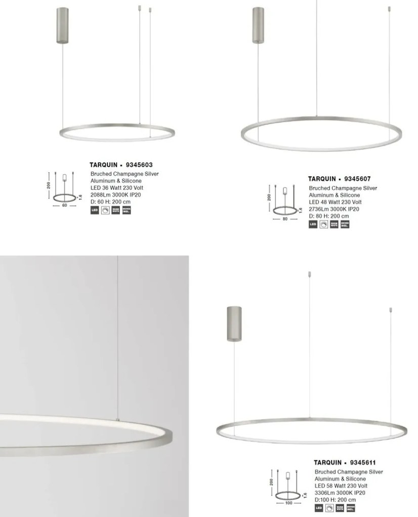 Lustra LED suspendata design modern circular TARQUIN D-60cm argintie