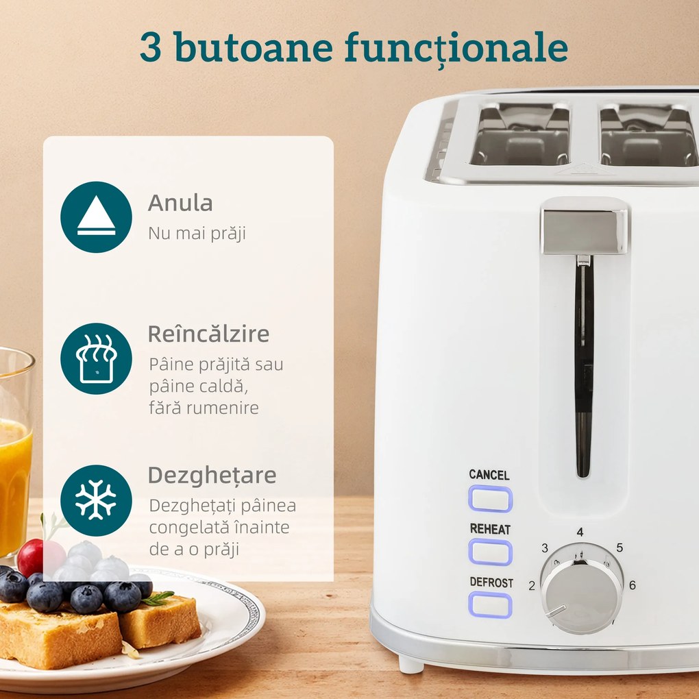 HOMCOM Set Fierbător Electric 2200W 1.7L și Prăjitor Dublu 7 Nivele Alb | Aosom Romania