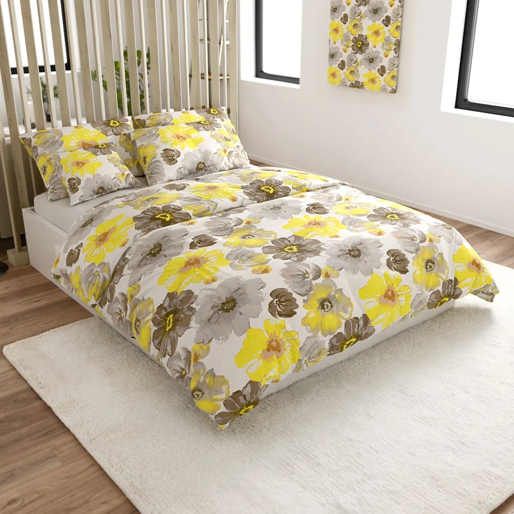 Lenjerie de pat din microfibra FEONELLE galben-gri Dimensiune lenjerie de pat: 70 x 90 cm | 140 x 220 cm