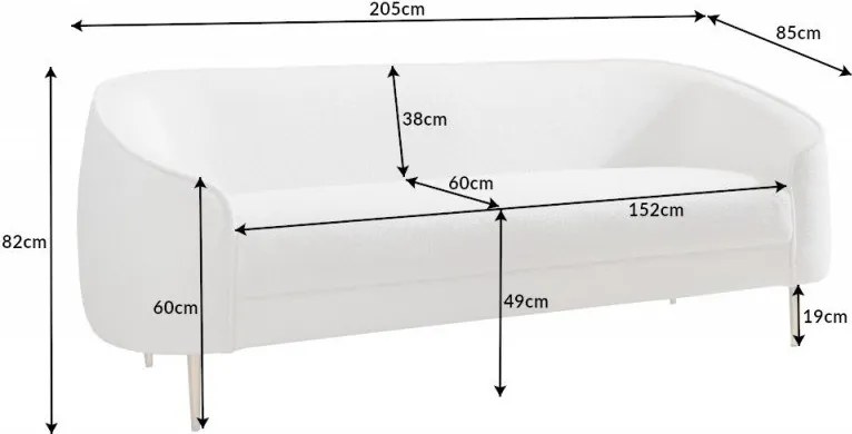 Canapea moderna eleganta Diva 205cm, boucle alb