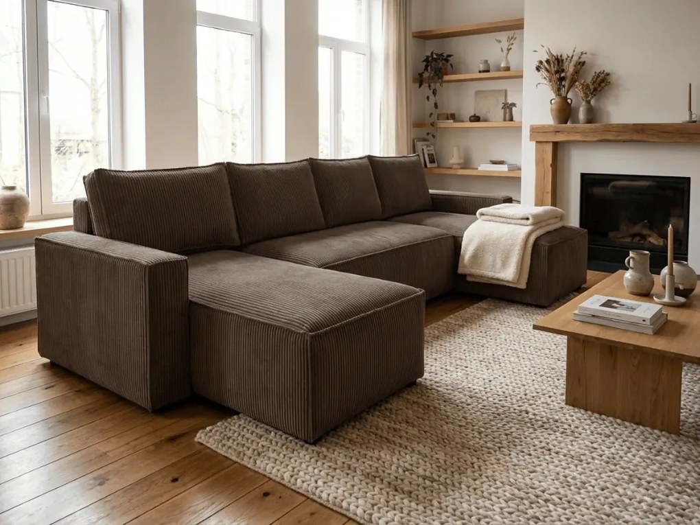 Reducere Set mobilier maro inchis tip U SMART COSARO 295x140 cm II. calitate