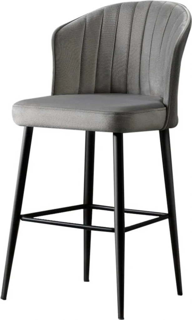Set 4 scaune bar RUBI, gri/negru, stofa catifelata/metal, 52x42x97 cm