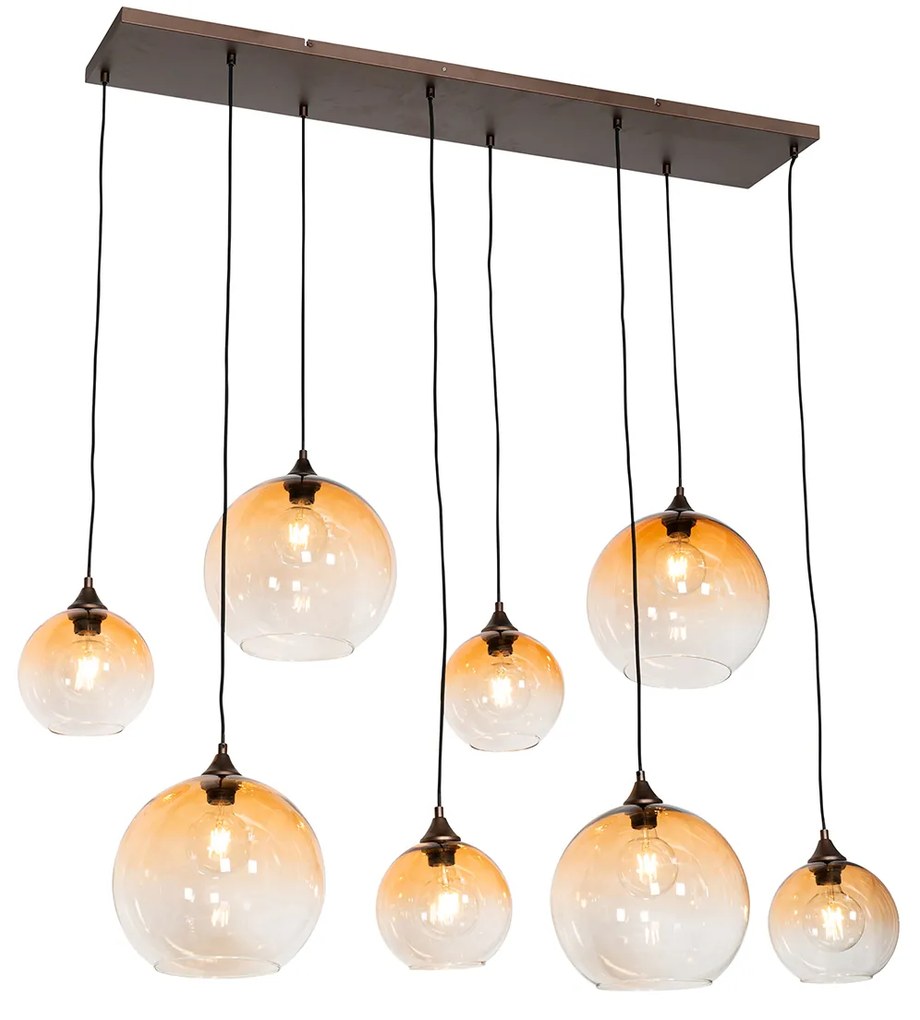 Lampă suspendată Art Deco bronz închis cu sticlă chihlimbar 8 lumini - Sandra