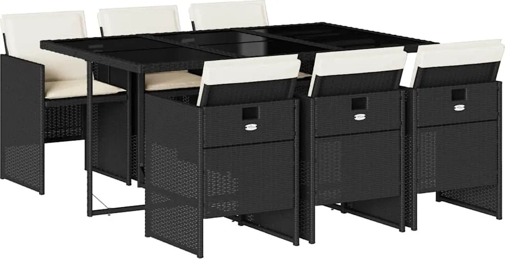 vidaXL Set mobilier de grădină cu perne, 7 piese, negru, poliratan
