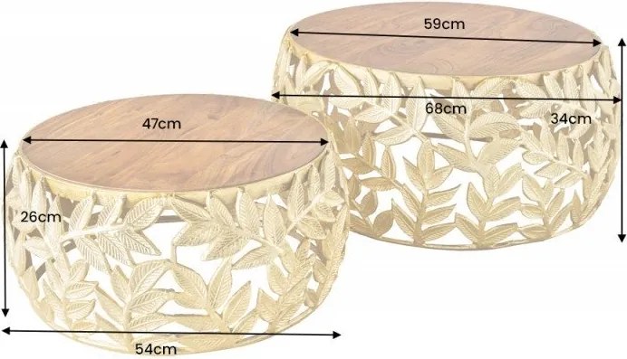 Set de 2 masute design unicat realizate manual Abstract Leaf auriu