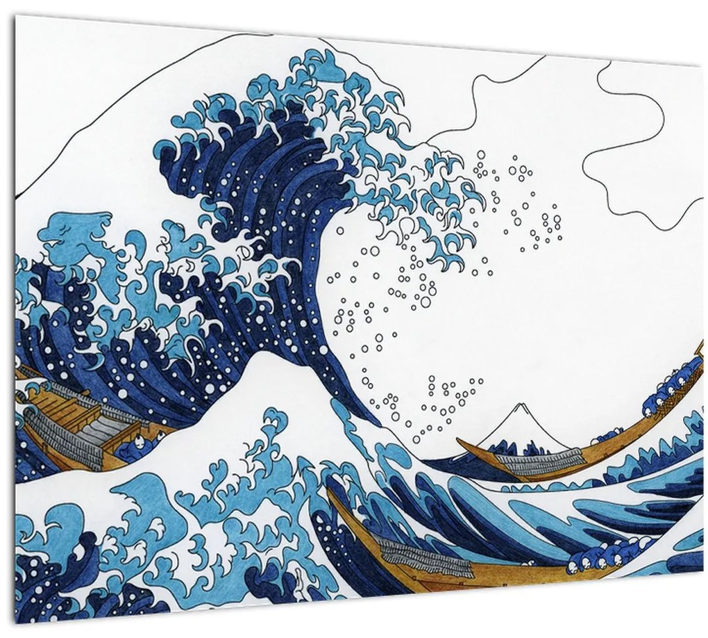 Tablou pe sticlă - Desen japonez, valuri (70x50 cm)