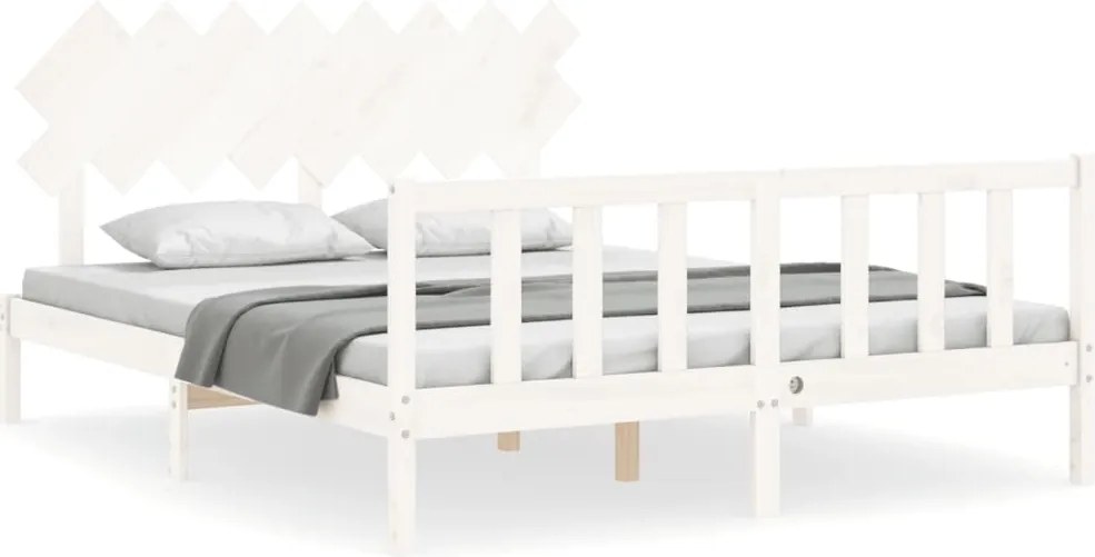 vidaXL Cadru de pat fără saltea, alb, 160x200 cm, lemn masiv pin
