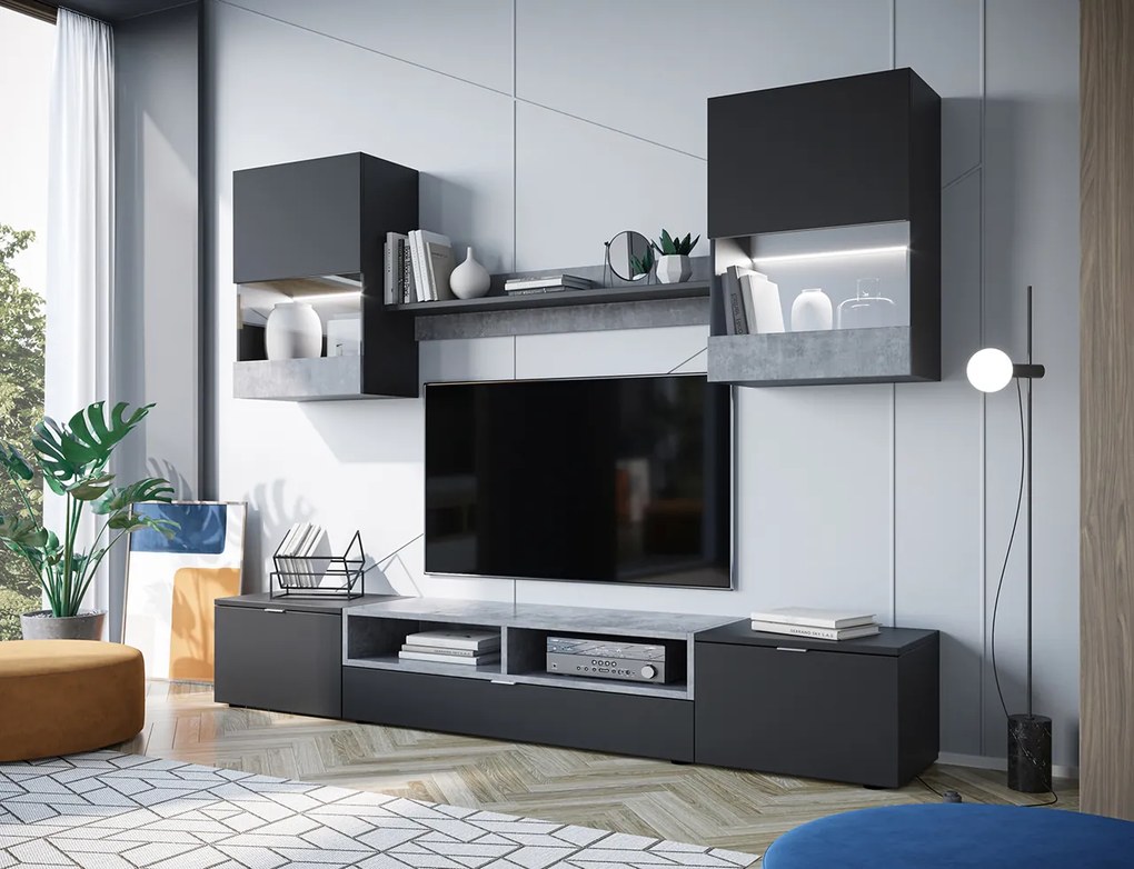 MEBLINE Set mobilă ALANI XL Negru / Concreto