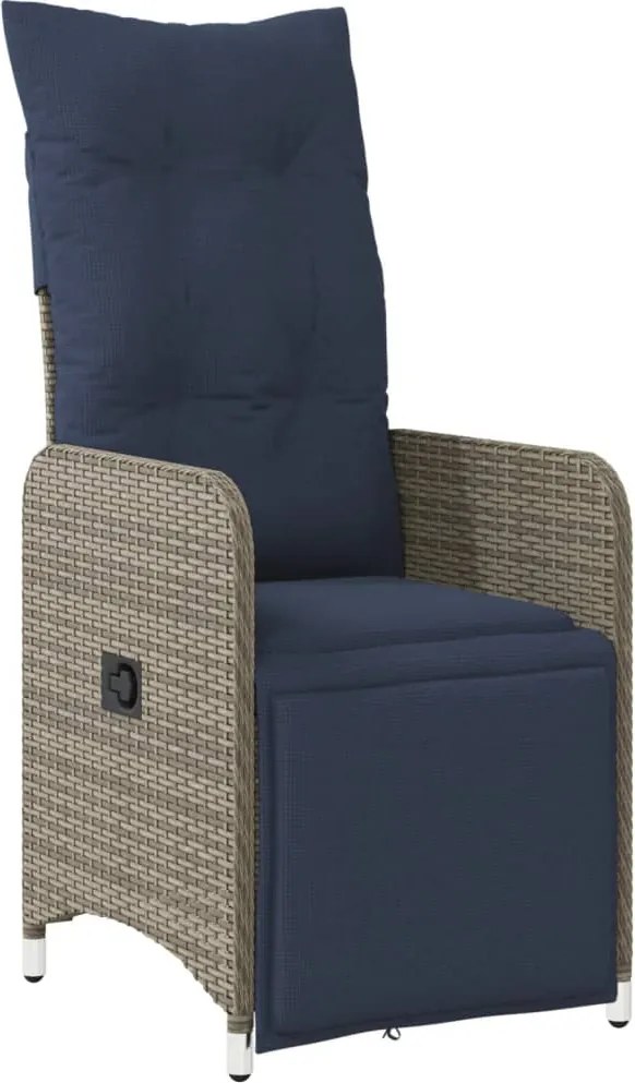 vidaXL Scaun de grădină rabatabil cu perne, gri, poliratan