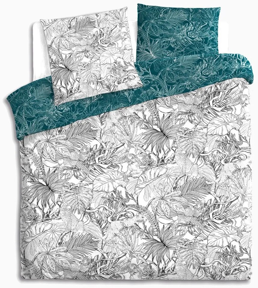 Set de lenjerie de pat din bumbac față-verso într-un model frumos cu plante, dimensiune 240 cm x 220 cm