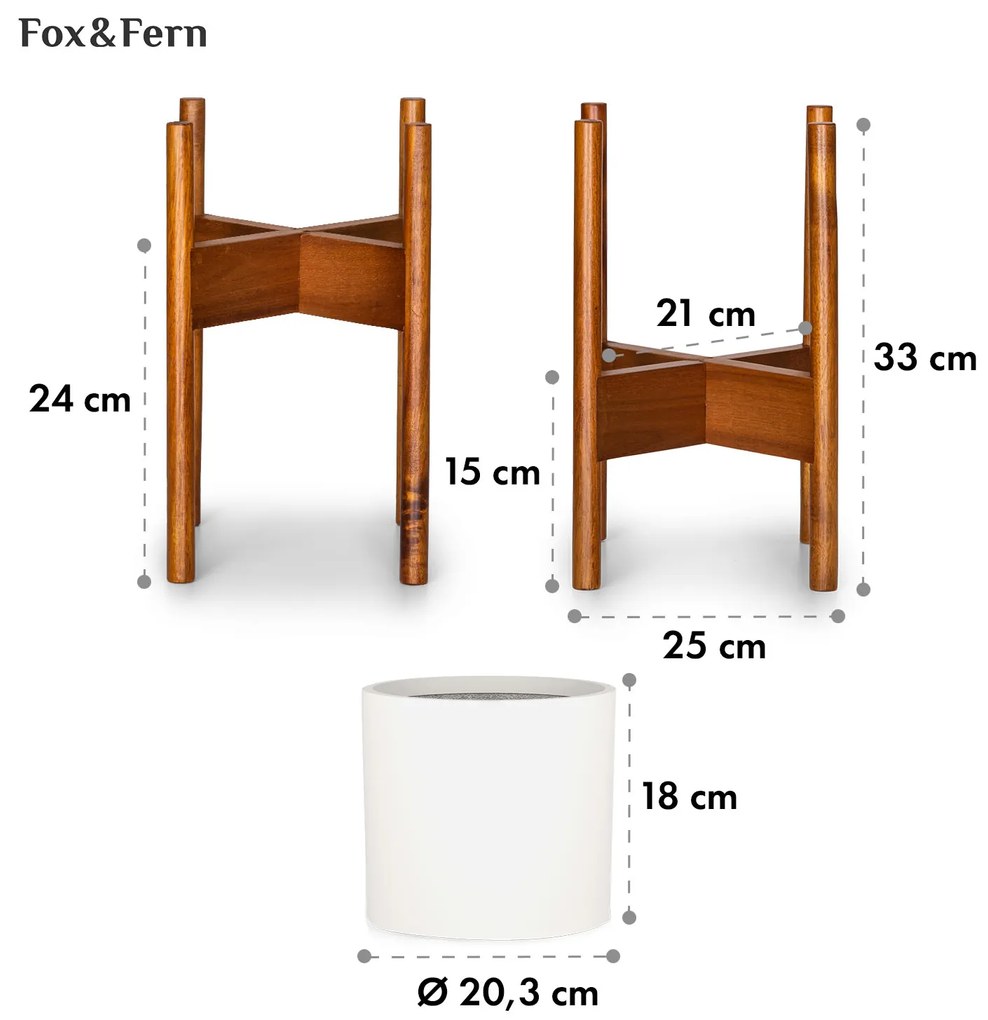 Gendt + Zeist, set de ghivece și farfurii, dimensiuni S, fibră de piatră, lemn de salcâm