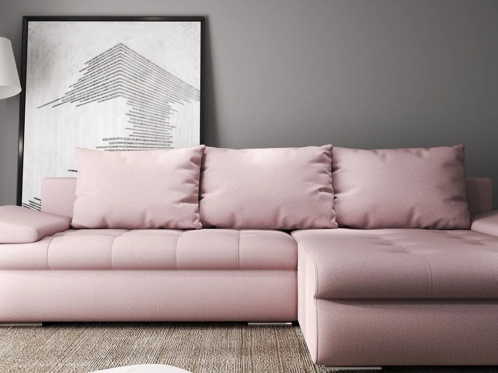 Colțar extensibil dumonde cu ladă de depozitare si sezut confortabil din spuma high-density, Leonardo Enjoy Roz 260x185 cm II