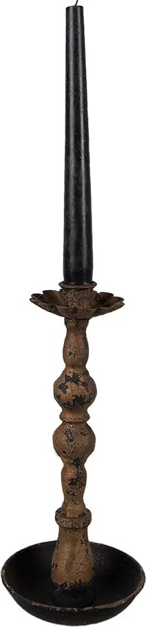 Suport lumanare, negru, din metal, aspect vintage, H25 cm