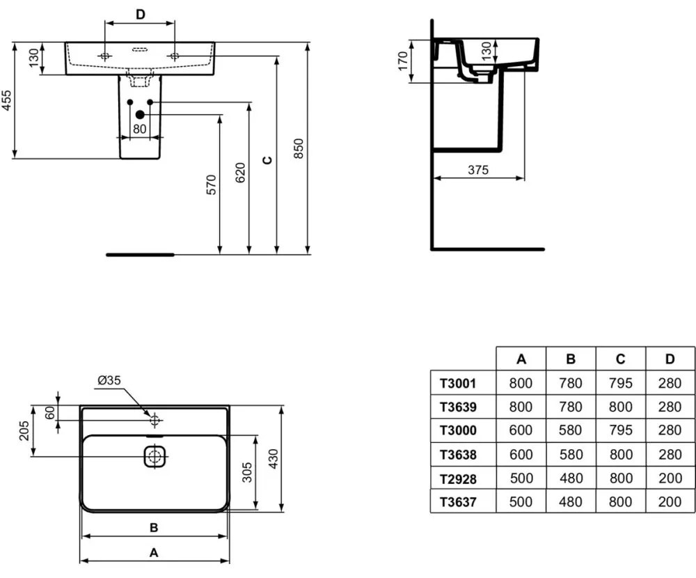 Lavoar suspendat alb 50 cm, dreptunghiular, Ideal Standard Strada II 500x428 mm